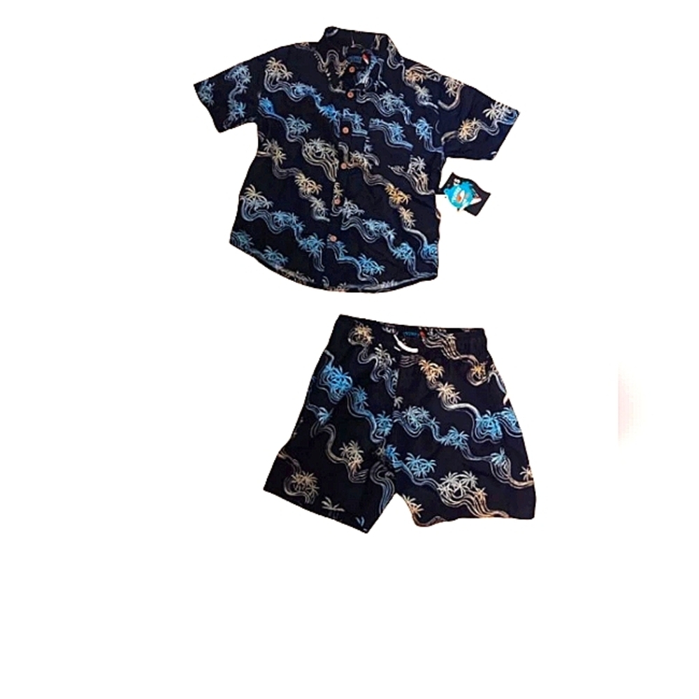 Trunks SURF N SWIM boys 2 Piece Palm Tree Button Down Top LINED TRUNKS SZ S NWT